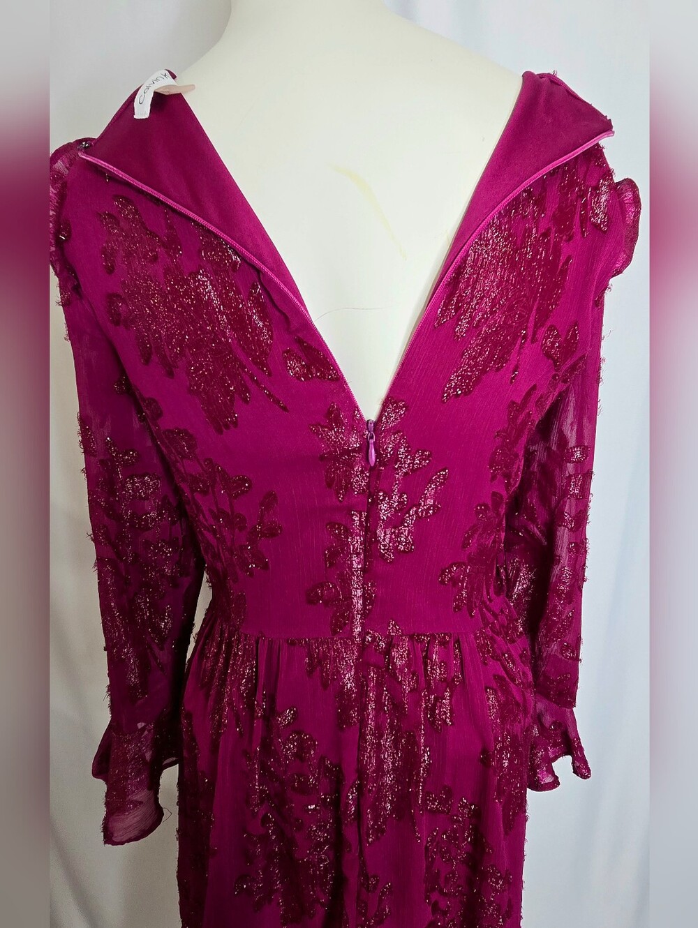 Calvin Klein Metallic Floral Burnout Dress Fuchsia Pink Wedding Guest 12 NWOT - Picture 6 of 11
